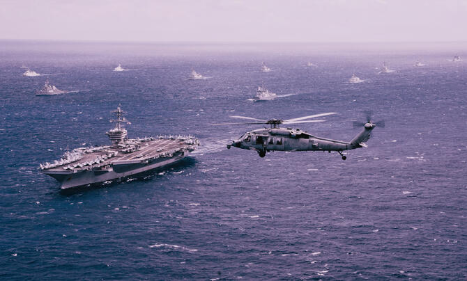 Helicopter and boat