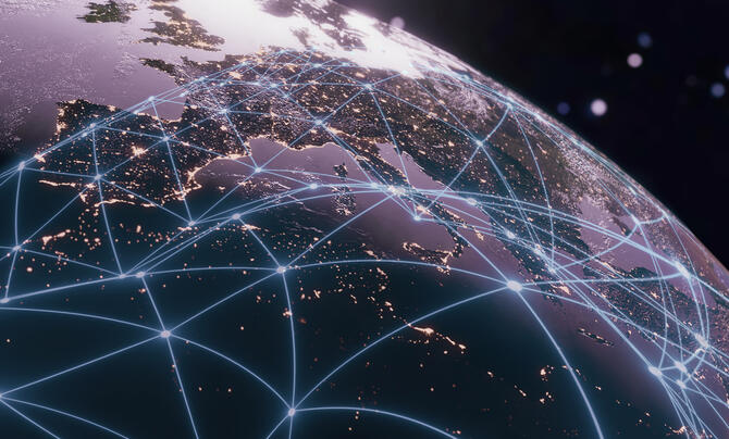 A globe with interconnecting lines