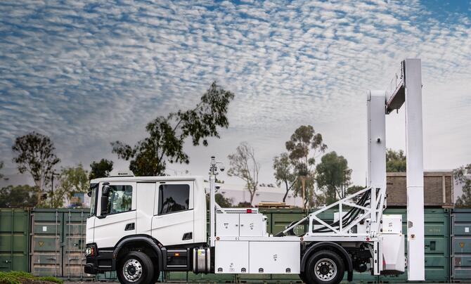 Leidos' scanner truck is pictured.