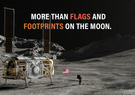 Astronauts landing on the moon with a flag, image reads "More than Flags and Footprints on the Moon"