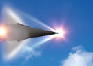 Hypersonic Thermal Protection System shooting across the sky in front of the sun