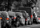 cars lined up at a traffic light