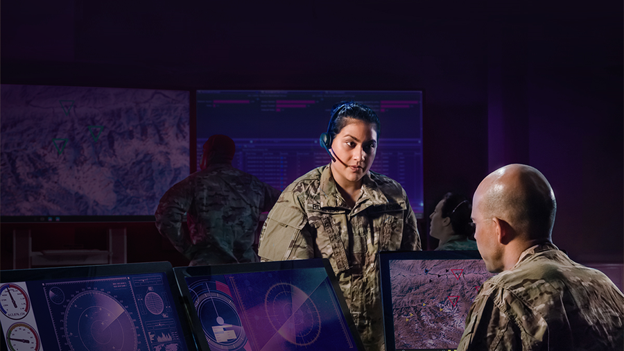 two soldiers in command center