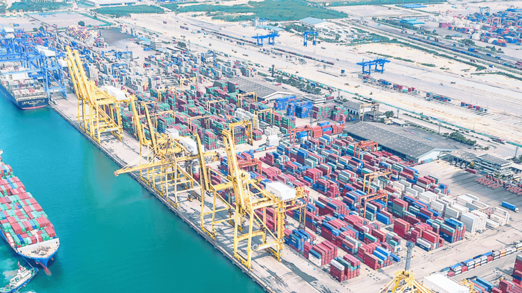 port with large cargo ship